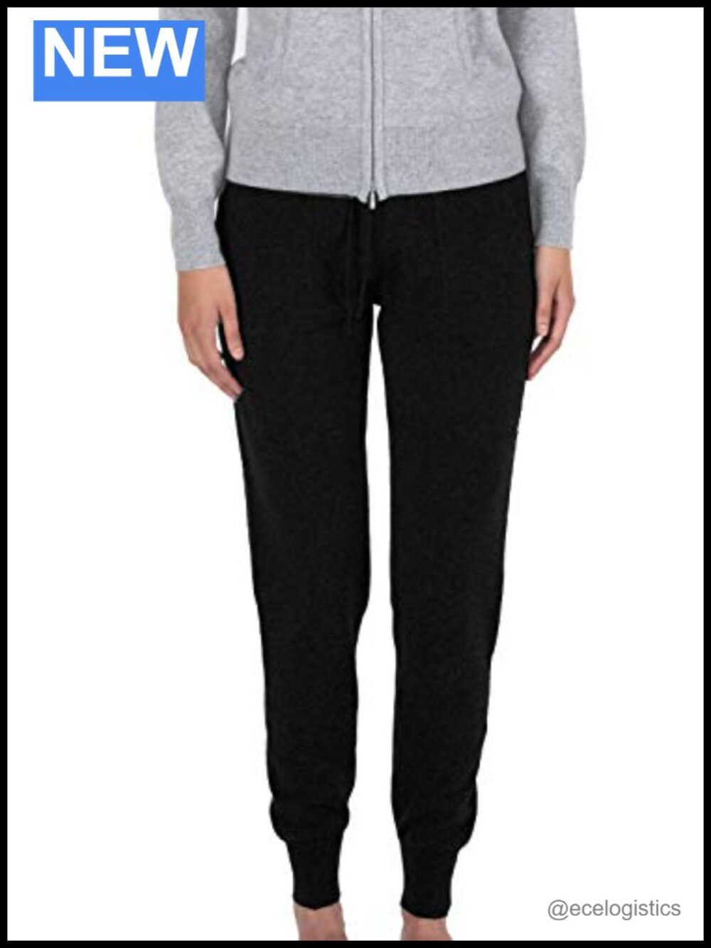 100% Pure Cashmere Knitted Jogger Pants - Side Pockets, Drawstring